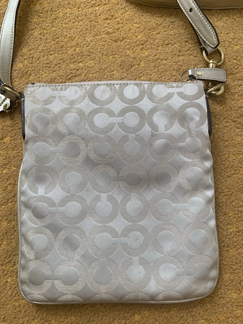 Coach Light Gray & gold Signature Crossbody Bag with Gold Hardware